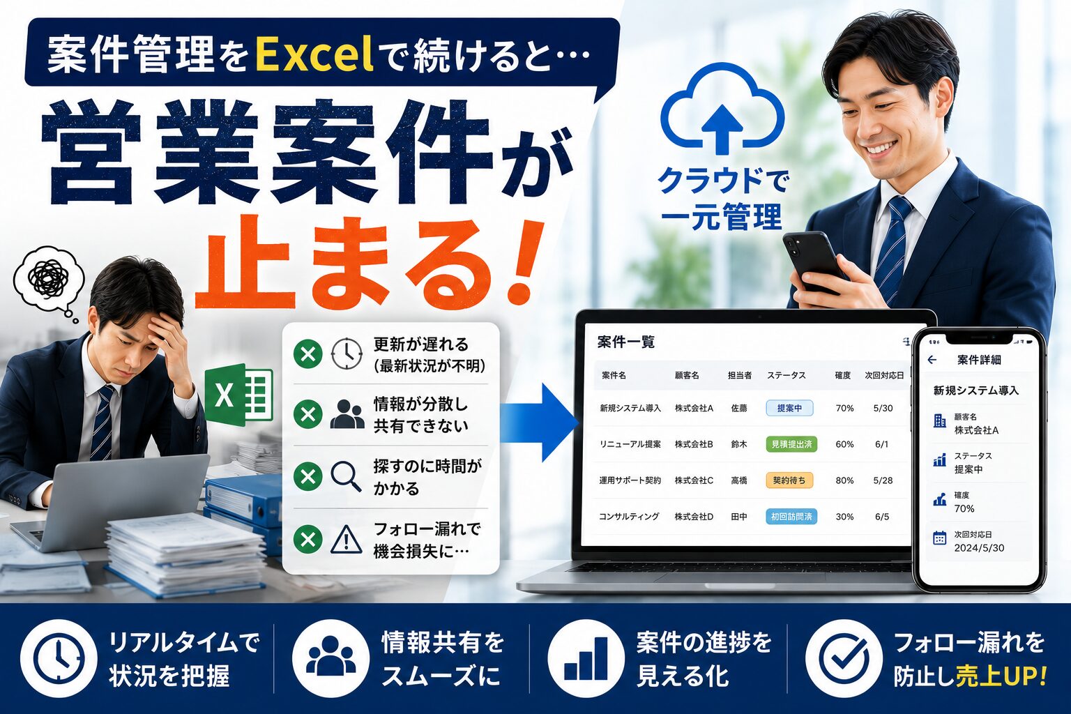 案件管理をExcelで続ける危険性｜営業案件が止まる原因とは
